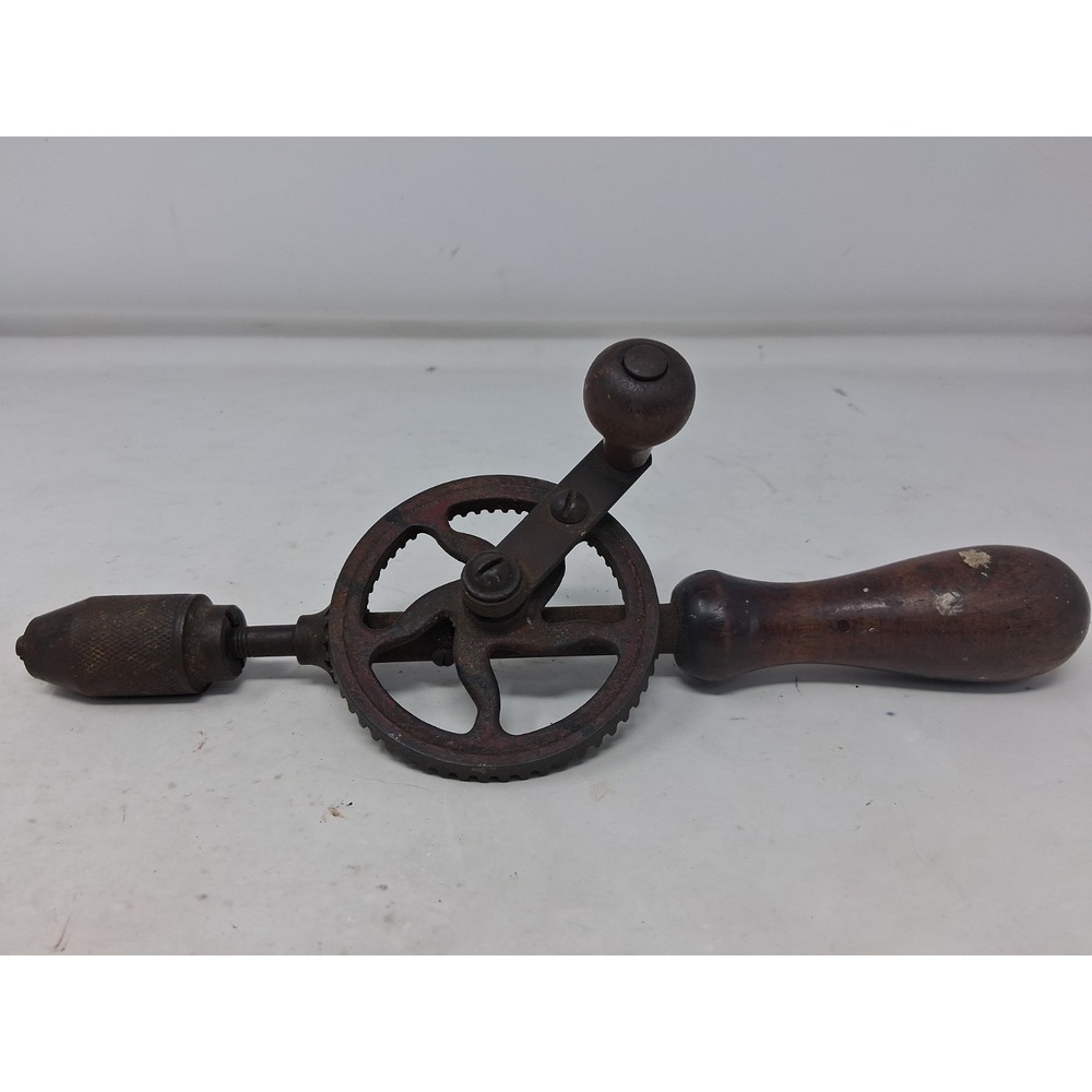 Antique Wood Handle "Egg Beater" Hand Drill. Working Or Wall Decor. 10in. P